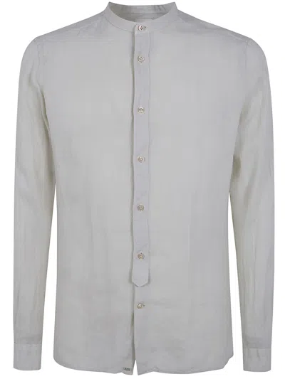 Tintoria Mattei Linen Shirt With A Mandarin Collar In Gray