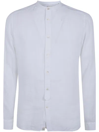 Tintoria Mattei Linen Shirt With A Mandarin Collar In Blue