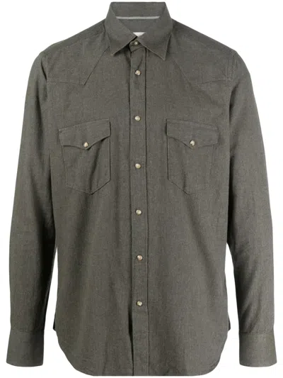 Tintoria Mattei Long-sleeved Buttoned Cotton Shirt In Grey