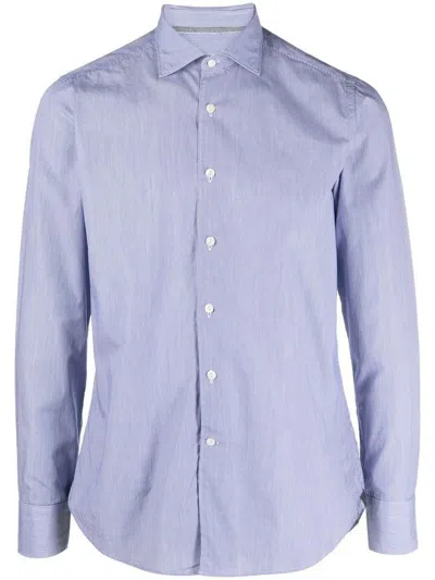 Tintoria Mattei Long-sleeved Cotton Shirt In Blue