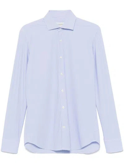 Tintoria Mattei Camicia Di Cotone A Righe In 蓝色
