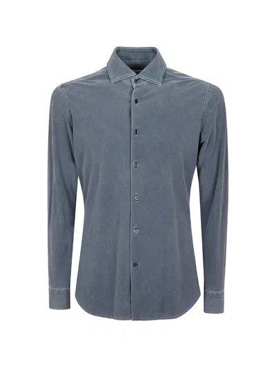 Tintoria Mattei Textured Long-sleeve Shirt In Blue