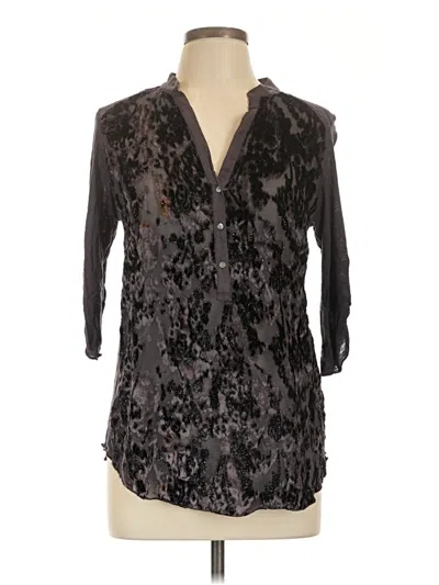 Pre-owned Tiny 3/4 Sleeve Silk Top Black Plunge Neckline Tops