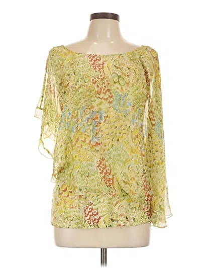 Pre-owned Tiny 3/4 Sleeve Silk Top Green One Shoulder Neckline Tops