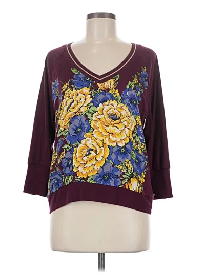 Pre-owned Tiny 3/4 Sleeve Top Burgundy Floral Pattern V-neck Tops