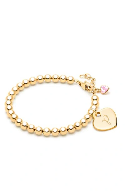 Tiny Blessings Kids'  14k Gold 4mm Beads & Engraved Initial 6.25" Bracelet