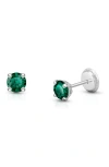 Tiny Blessings Babies'  14k Gold 4mm Crystal Birthstone Studs Screw Back Earrings In Green