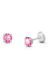 Tiny Blessings Babies'  14k Gold 4mm Crystal Birthstone Studs Screw Back Earrings In Pink