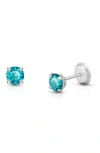 Tiny Blessings Babies'  14k Gold 4mm Crystal Birthstone Studs Screw Back Earrings In Silver
