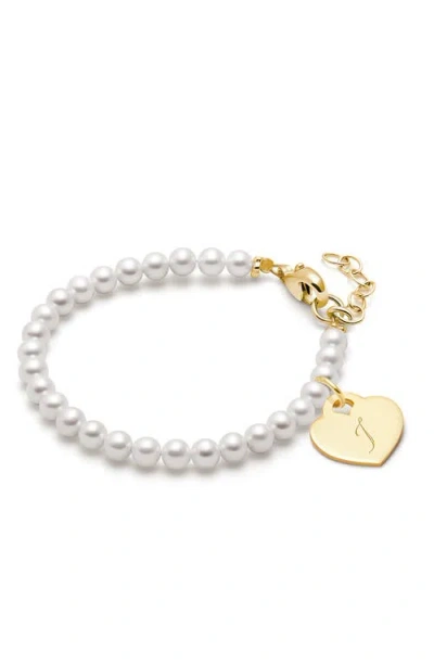 Tiny Blessings Kids'  14k Gold 4mm Cultured Pearls & Engraved Initial 6.25" Bracelet