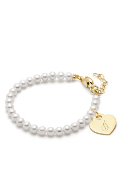 Tiny Blessings Kids'  14k Gold 4mm Cultured Pearls & Engraved Initial 6.25" Bracelet