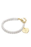 Tiny Blessings Kids'  14k Gold 4mm Cultured Pearls & Engraved Initial 6.25" Bracelet In Brown
