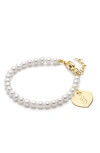 Tiny Blessings Kids'  14k Gold 4mm Cultured Pearls & Engraved Initial 6.25" Bracelet In White