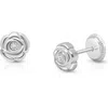 Tiny Blessings Babies'  14k Gold Blushing Rose Studs Screw Back Earrings In Silver