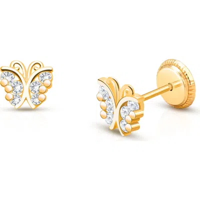 Tiny Blessings Babies'  14k Gold Curly Butterfly Stud Screw Back Earrings In Brown