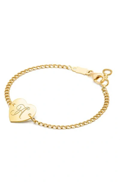 Tiny Blessings Kids'  14k Gold Heart Of Gold Id & Engraved Initial 6" Bracelet In Black