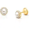 Tiny Blessings 14k Gold Pearl Halo Studs Screw Back Earrings In Gold
