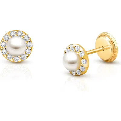 Tiny Blessings Babies'  14k Gold Pearl Halo Studs Screw Back Earrings