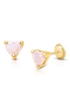 Tiny Blessings 14k Gold Pink Dazzling Heart Studs Screw Back Earrings In Pink