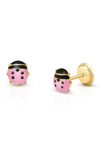 Tiny Blessings Babies'  14k Gold Pink Lil' Ladybug Studs Screw Back Earrings