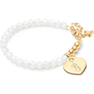 Tiny Blessings Babies'  14k Gold Signature White Crystal With Cross 5.25" Bracelet In Pink