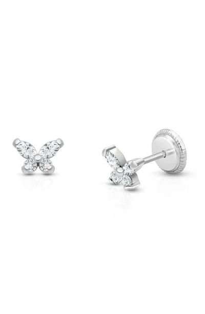 Tiny Blessings Babies'  14k Gold Tiny Marquise Butterfly Studs Screw Back Earrings In Silver