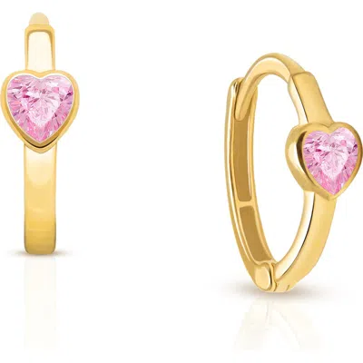 Tiny Blessings Babies'  14k Gold True Love Pink Heart Huggie Hoop Earrings