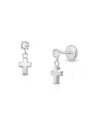 Tiny Blessings Children's 14k Gold Dangling Simple Cross Drop Girls' Screw Back Earrings In K White Gold