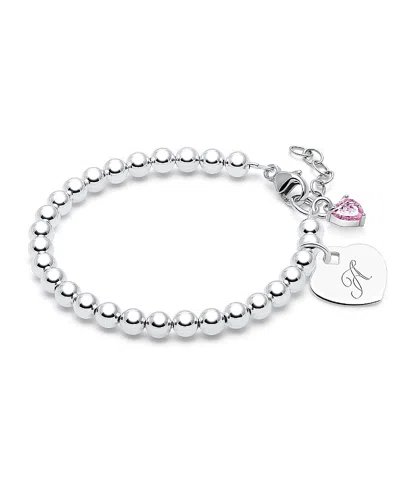 Tiny Blessings Kids' Children's Sterling Silver 4mm Beads & Engraved Initial Girls' 6.25 Bracelet In Silver - A