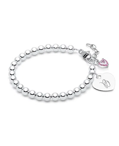 Tiny Blessings Kids' Children's Sterling Silver 4mm Beads & Engraved Initial Girls' 6.25 Bracelet In Silver - B