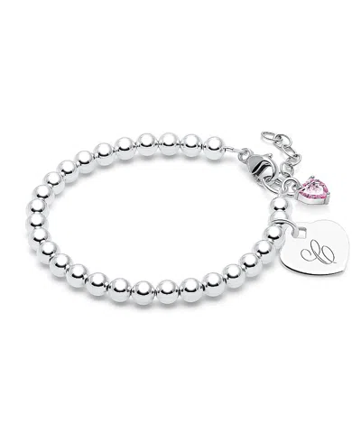 Tiny Blessings Kids' Children's Sterling Silver 4mm Beads & Engraved Initial Girls' 6.25 Bracelet In Silver - C