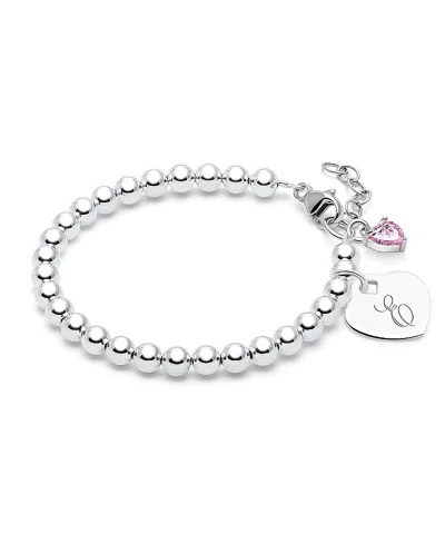 Tiny Blessings Kids' Children's Sterling Silver 4mm Beads & Engraved Initial Girls' 6.25 Bracelet In Silver - E