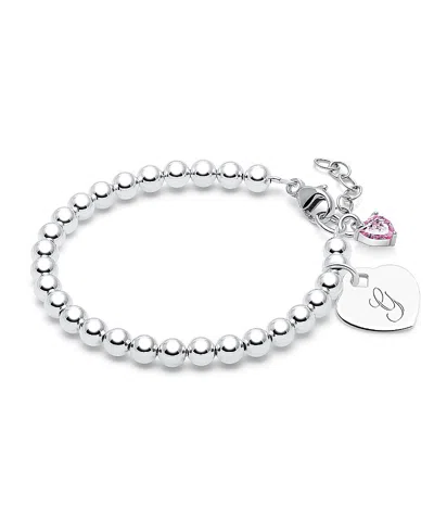Tiny Blessings Kids' Children's Sterling Silver 4mm Beads & Engraved Initial Girls' 6.25 Bracelet In Silver - G