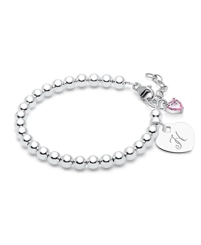 Tiny Blessings Kids' Children's Sterling Silver 4mm Beads & Engraved Initial Girls' 6.25 Bracelet In Silver - H