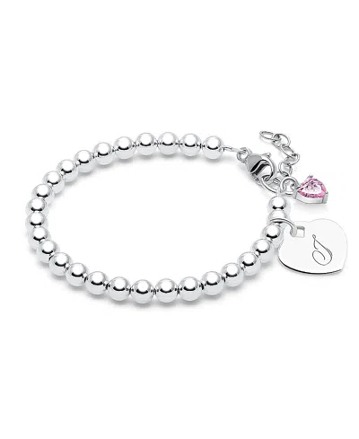 Tiny Blessings Kids' Children's Sterling Silver 4mm Beads & Engraved Initial Girls' 6.25 Bracelet In Silver - J