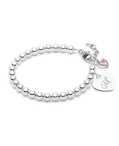 Tiny Blessings Kids' Children's Sterling Silver 4mm Beads & Engraved Initial Girls' 6.25 Bracelet In Silver - M