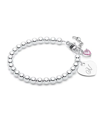 Tiny Blessings Kids' Children's Sterling Silver 4mm Beads & Engraved Initial Girls' 6.25 Bracelet In Silver - N
