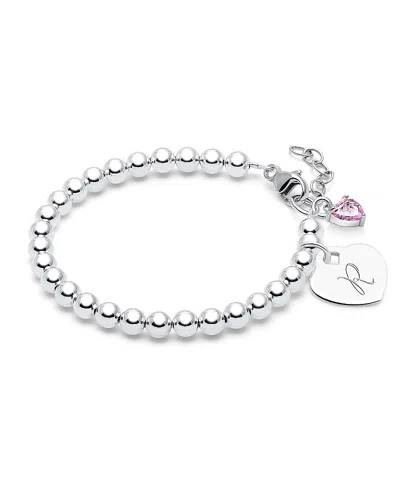 Tiny Blessings Kids' Children's Sterling Silver 4mm Beads & Engraved Initial Girls' 6.25 Bracelet In Silver - R