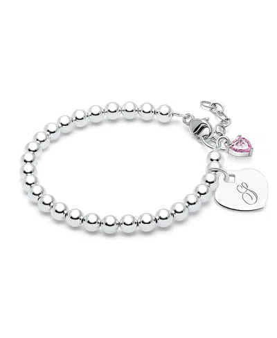 Tiny Blessings Kids' Children's Sterling Silver 4mm Beads & Engraved Initial Girls' 6.25 Bracelet In Silver - S