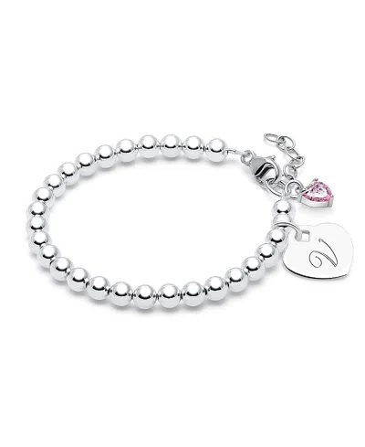Tiny Blessings Kids' Children's Sterling Silver 4mm Beads & Engraved Initial Girls' 6.25 Bracelet In Silver - V