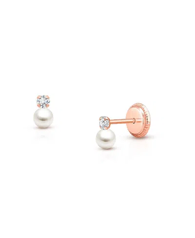 Tiny Blessings Girls' 14k Gold 3mm Cultured Pearl Drop Studs Screw Back Earrings - Baby, Little Kid, Big Kid In K Rose Gold