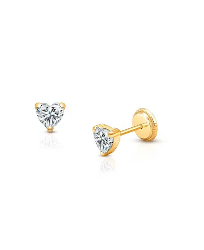 Tiny Blessings Girls' 14k Gold 4mm Clear Heart Studs Screw Back Earrings - Baby, Little Kid, Big Kid In K Yellow Gold