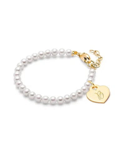 Tiny Blessings Girls 14k Gold 4mm Cultured Pearls & Engraved Initial 6.25 Bracelet - Children In K Gold - B