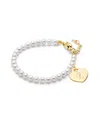Tiny Blessings Girls 14k Gold 4mm Cultured Pearls & Engraved Initial 6.25 Bracelet - Children In K Gold - L