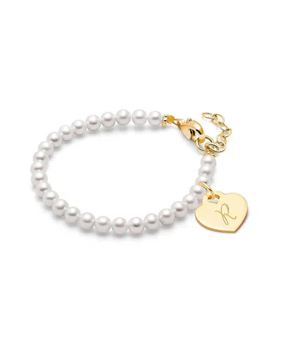 Tiny Blessings Girls 14k Gold 4mm Cultured Pearls & Engraved Initial 6.25 Bracelet - Children In K Gold - R