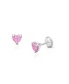 Tiny Blessings Girls' 14k Gold 4mm Pink Heart Studs Screw Back Earrings - Baby, Little Kid, Big Kid In K White Gold