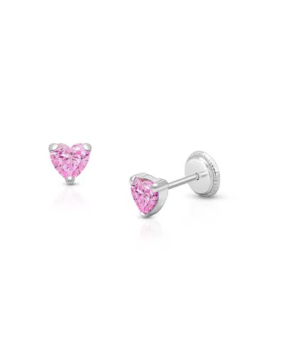 Tiny Blessings Girls' 14k Gold 4mm Pink Heart Studs Screw Back Earrings - Baby, Little Kid, Big Kid In K White Gold