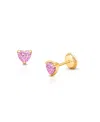 Tiny Blessings Girls' 14k Gold 4mm Pink Heart Studs Screw Back Earrings - Baby, Little Kid, Big Kid In K Yellow Gold