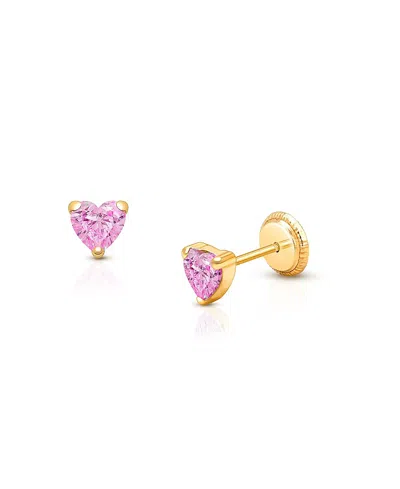 Tiny Blessings Girls' 14k Gold 4mm Pink Heart Studs Screw Back Earrings - Baby, Little Kid, Big Kid In K Yellow Gold