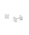 Tiny Blessings Girls 14k Gold 4mm Princess Cut Studs Screw Back Earrings - Children In K White Gold